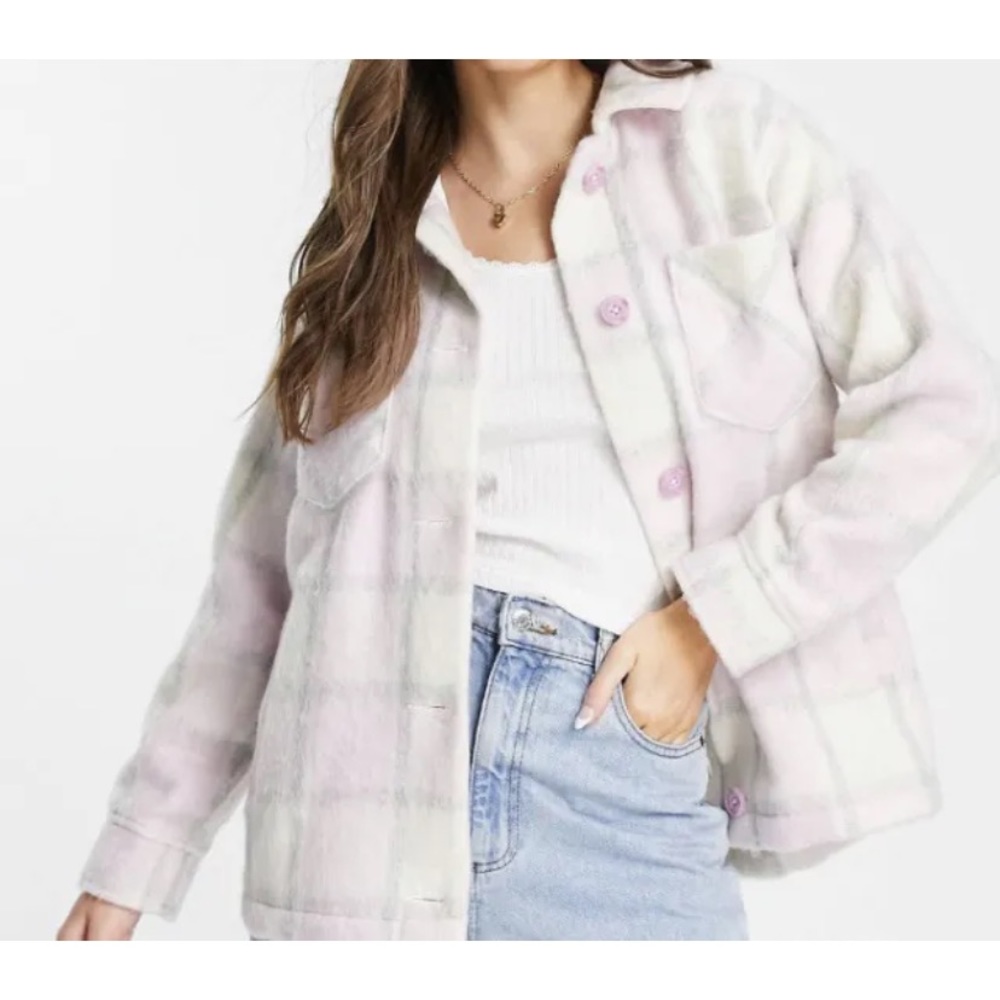 Hollister Lavender plaid shacket xs -M women’s large